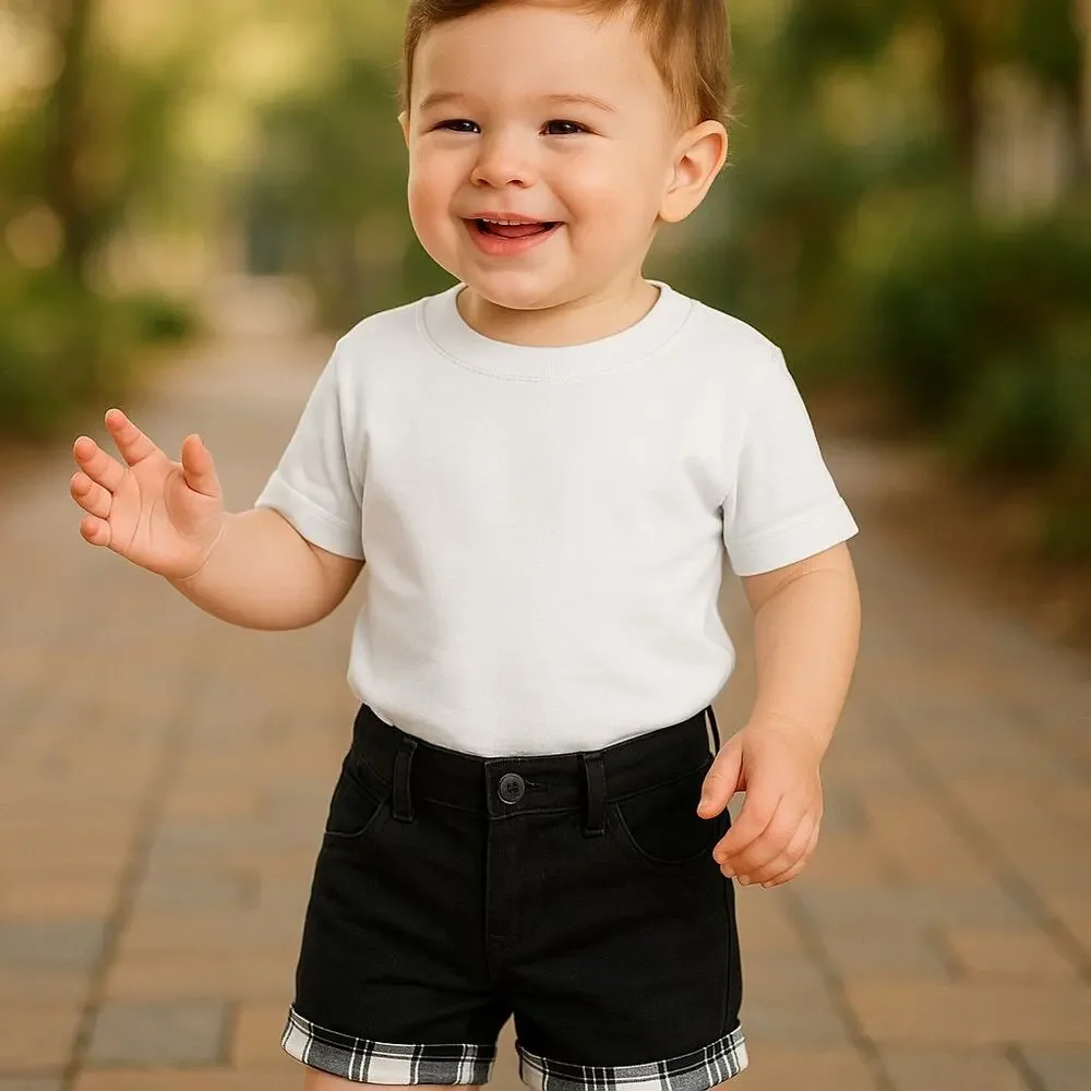 Old‎ Navy Boys Shorts Size 3-6 Months Black White Plaid Cuffed NEW